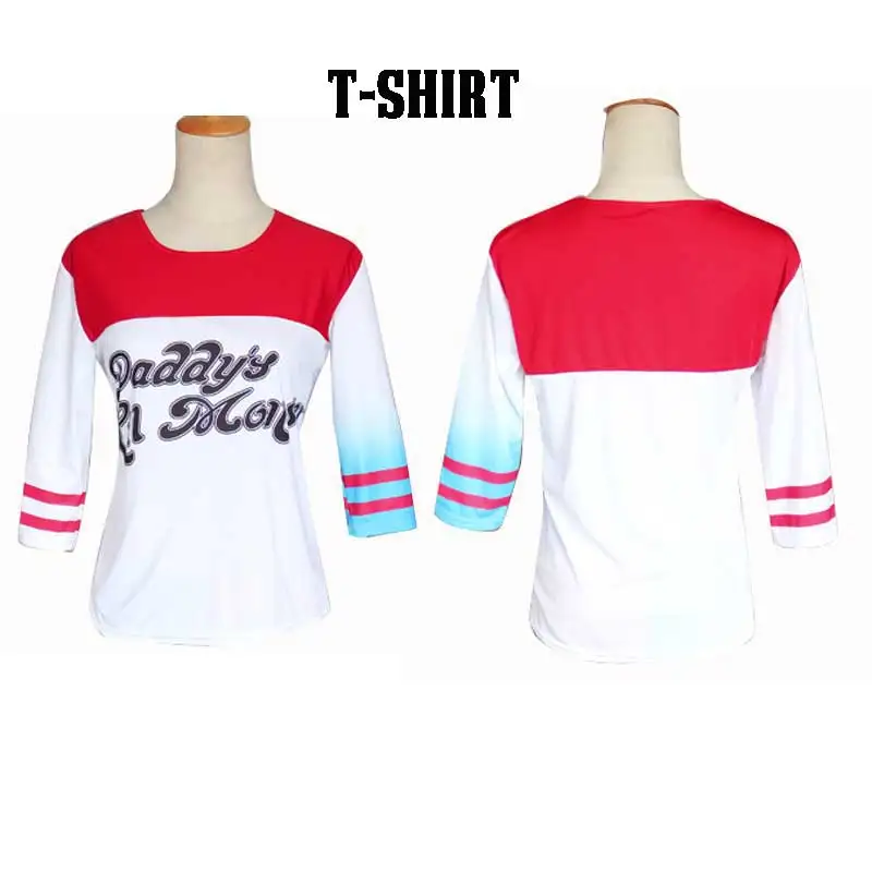 Cosplay&ware Adult Women Harley Quinn Ripped T-shirt Short Pants Jacket Squad Cosplay Halloween Costume Set And Wig -Outlet Maid Outfit Store