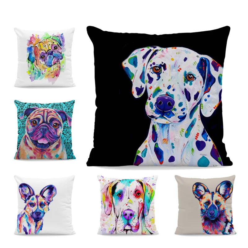 

Fashion Color Painting Art Cushion Cover Dalmatian Crocodile Bull Terrier Greyhound Hug Pillow 45Cm Decorative Room Pillowcase