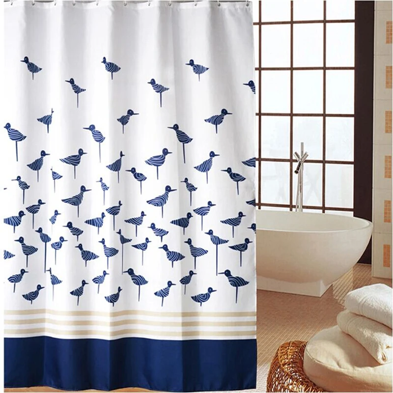 

Happy Tree Polyester Blue Lucky Birds Waterproof Shower Curtain Thicken Fabric Bathroom Curtain Dark Blue Bath Curtain.