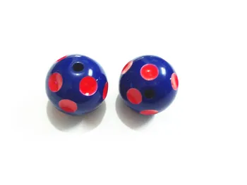 

New Design !! 20mm 100pcs/lot Royalblue With Red Enamel Polka Dot Beads For Chunky Kids Necklace