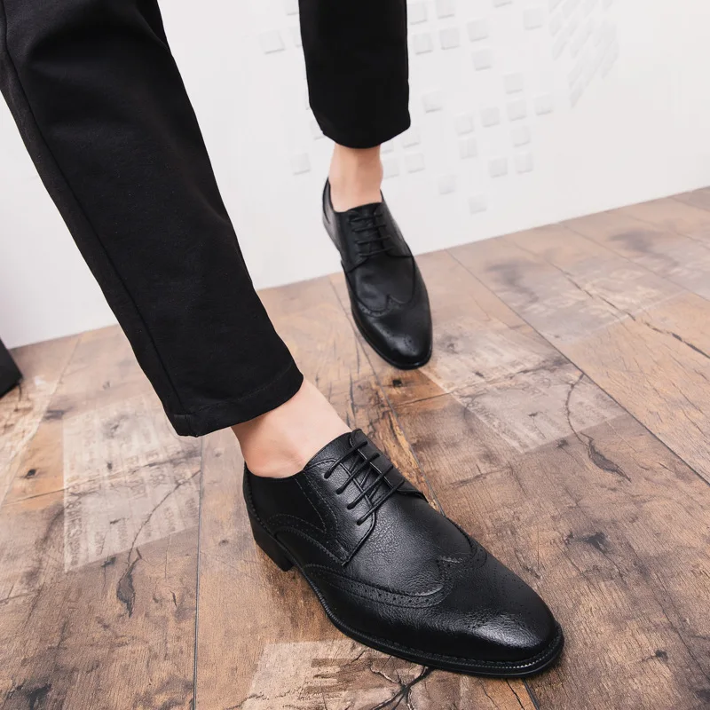 NPEZKGC/большие размеры 38-47; мужские свадебные модельные туфли; цвет черный, коричневый; Туфли-оксфорды; официальная деловая мужская обувь на шнуровке в британском стиле
