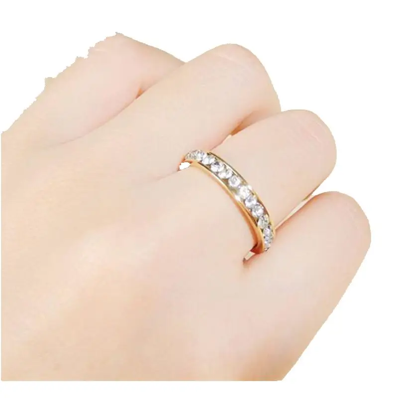 

CirGen High Quality Gold Color fashion men women ring Stainless Steel romantic ring single row zircon rings jewelry,AF054