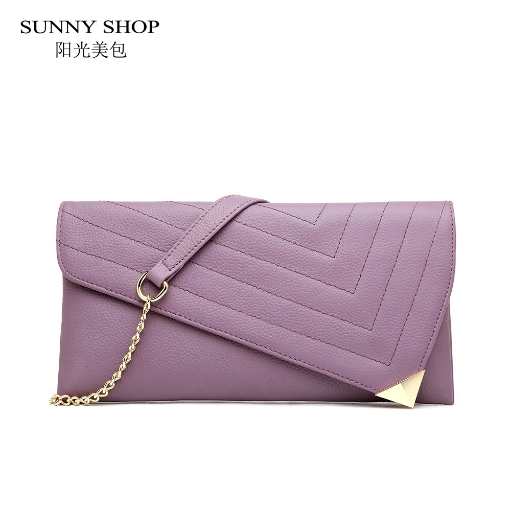 

SUNNY SHOP Luxury 100% Genuine Leather Clutch Bag Women Chain Shoulder Bag Fashion Crossbody Bag original leather Summer 2018