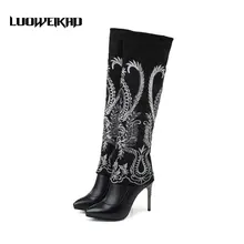 Embroidery Winter Boots Daily Slouchy Shaft Women Shoes Casual Gothic Shoes