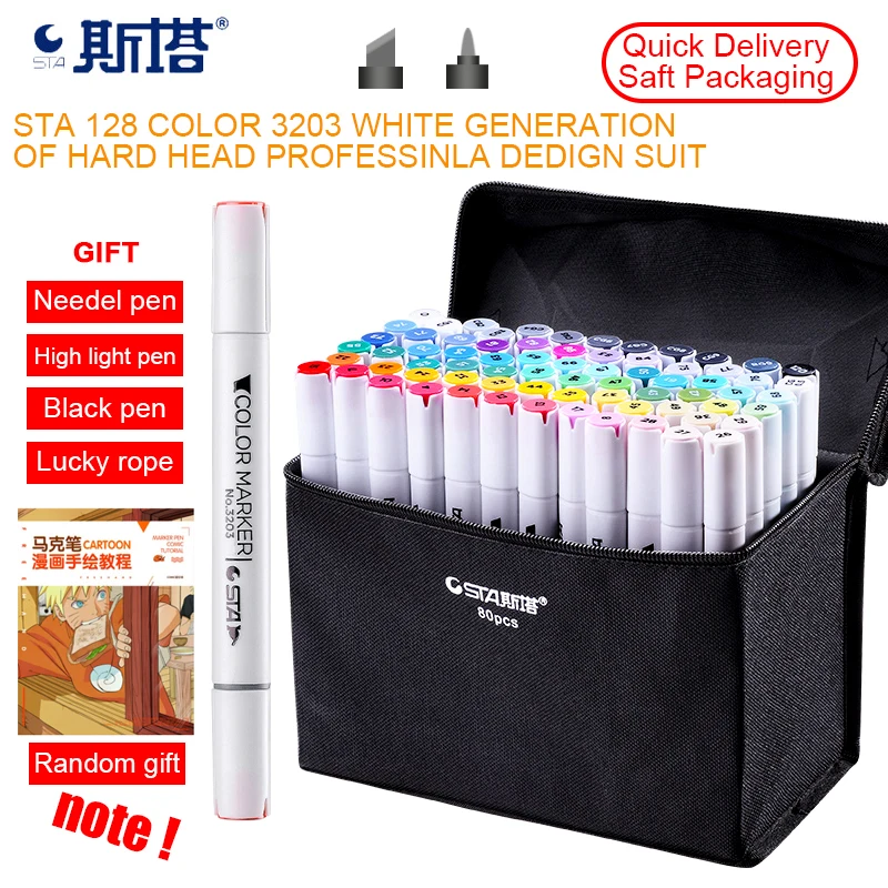 

STA 30/60/80/128 Color Art Markers Dual Head Pen Art Sketch Marker Set 3203 White Brush Pen for Manga Paint Design Art Supplies