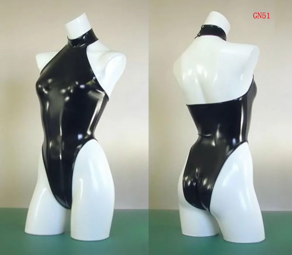 

High Quality PVC Shiny Swimsuit Halter Neck Backless Sexy Bodysuit Women Black One Piece Solid Swimwear Latex Bodycon Catsuits