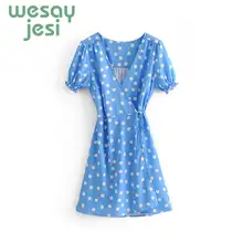 Print Dress Women Blue Wrap Dress Polka Dot Bandage Mini Dress 2019 Summer V-Neck Sweet Short Sleeve Female Dresses Print Dress Women Blue Wrap Dress Polka Dot Bandage Mini Dress 2019 Summer V-Neck Sweet Short Sleeve Female Dresses