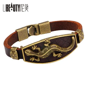 

UBEAUTY Retro Animal Alloy Lizard Leather Charm Bracelet & Bangles Alloy Hook Men Bracelets For Women Fashion Jewelry Bracelet