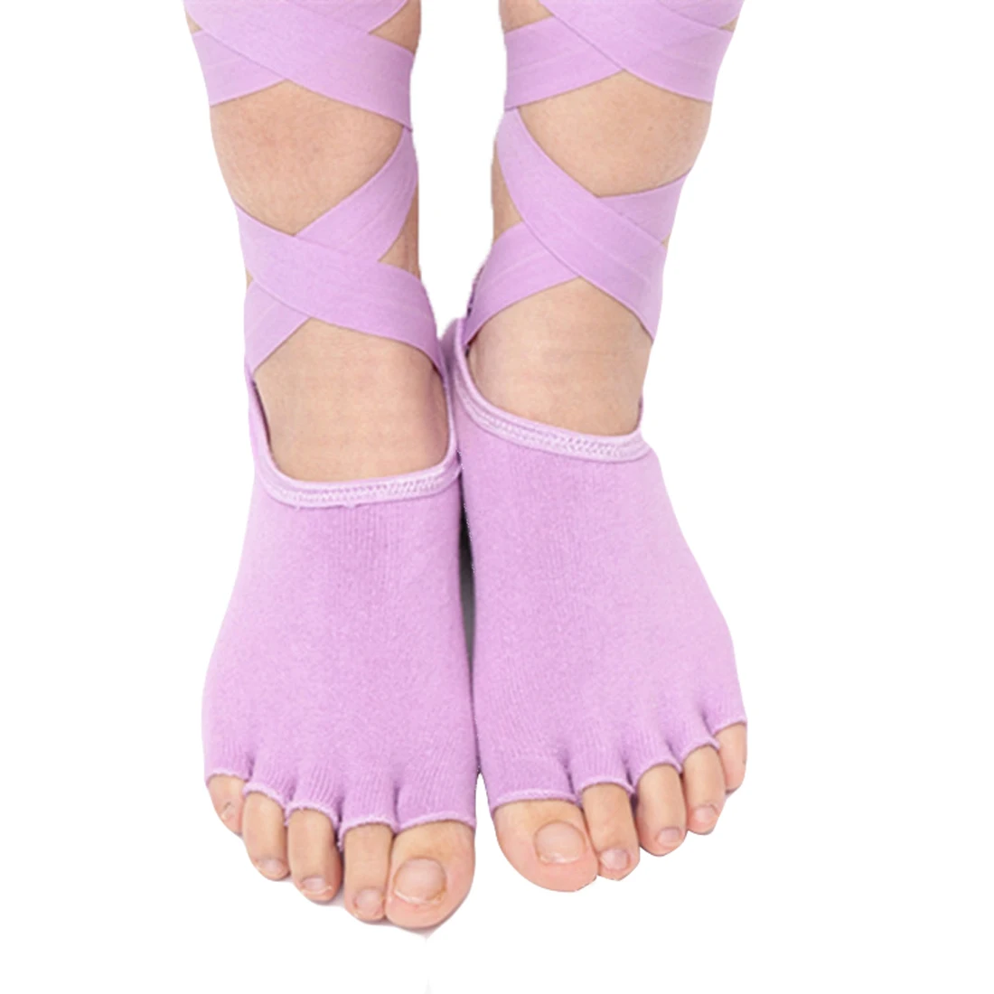 Женские носки Для Йоги Женский тренажерный зал носки для йоги танцевальные носки для пилатеса противоскользящие на пять пальцев хлопковые массажные носки с лентой - Цвет: Light purple