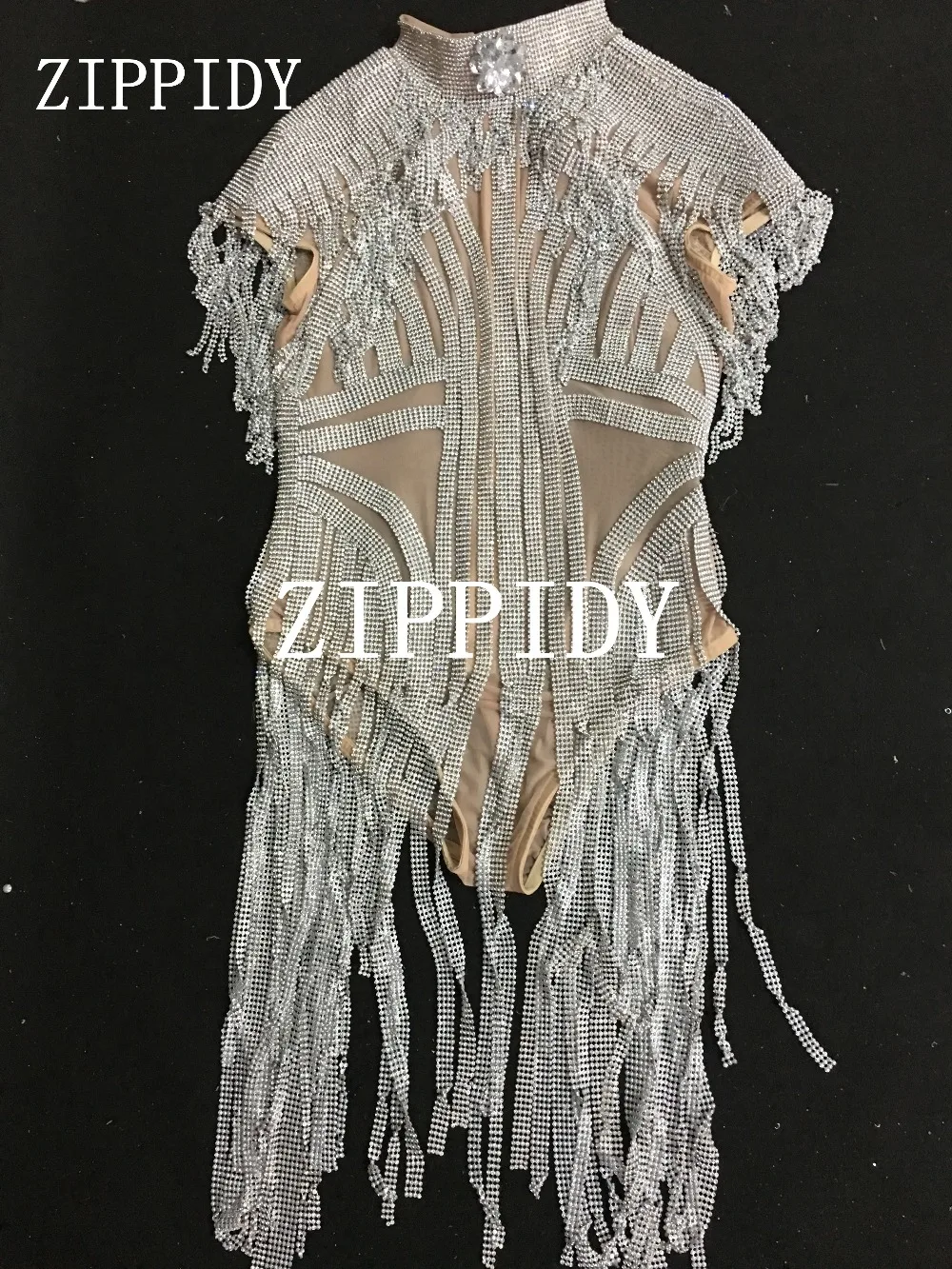 body suits for women Fashion Silver Rhinestones Fringes Bodysuit  Celebrate Costume Female Singer Bling Tassel Leotard Stage Dance Wear backless bodysuit