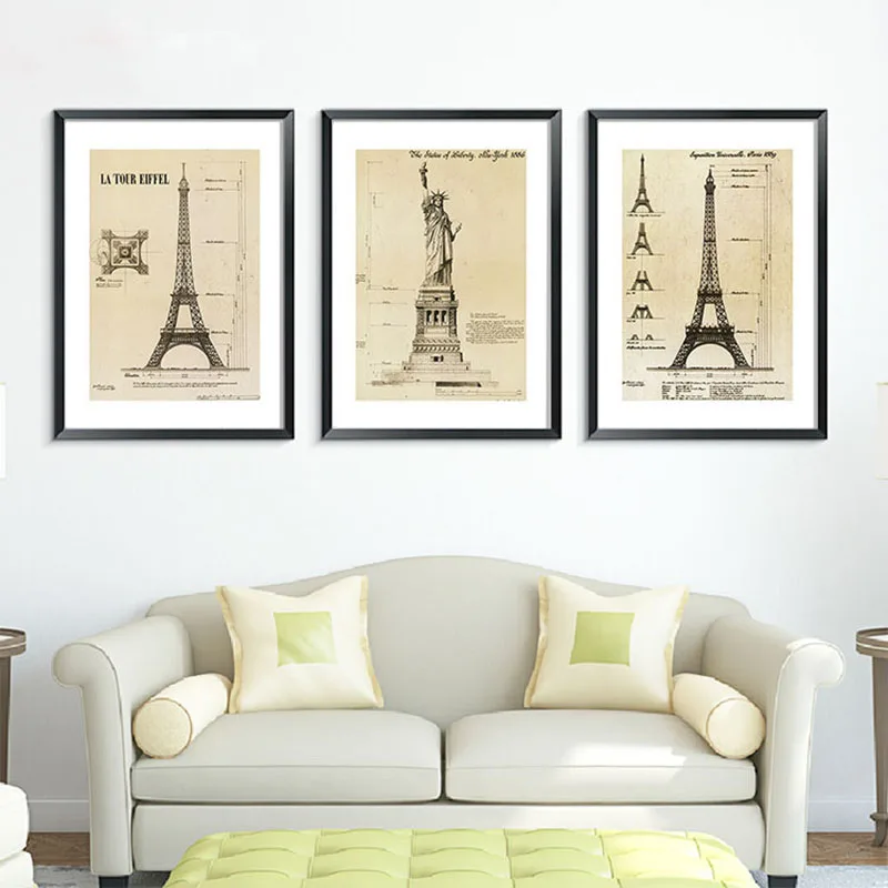HAOCHU-Nordic-Canvas-Painting-European-Style-Living-Room-Decorative-Paintings-Retro-Caffe-Paintings-Building-Eiffel-Tower