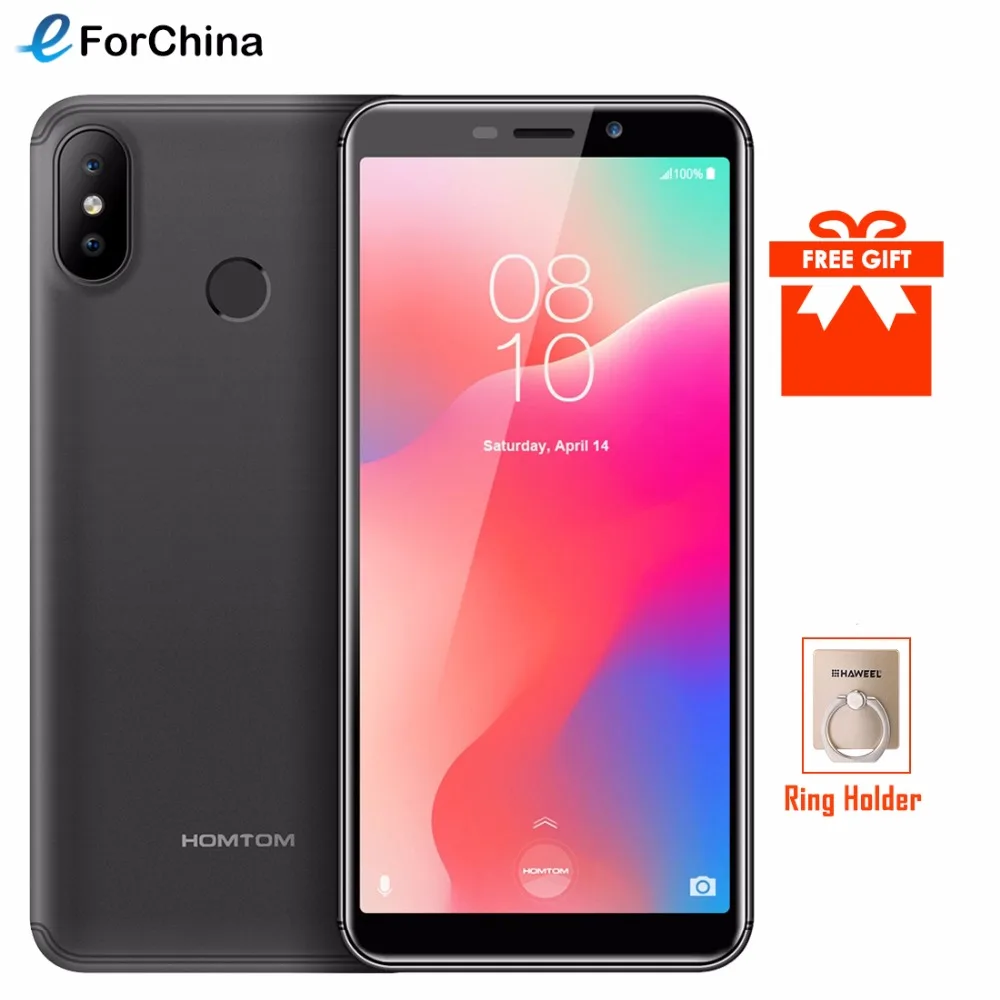 

HOMTOM C1 5.5"18:9 Full Display Mobile Phone Android GO MT6580 Quad Core 1GB+16GB Smartphone 13MP Dual Cameras Fingerprint ID