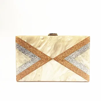 

Sand Silver Gold Glitter Striped Acrylic Box Clutches Bags fashion clutches ladies party purse women crossbody shoulder Bags