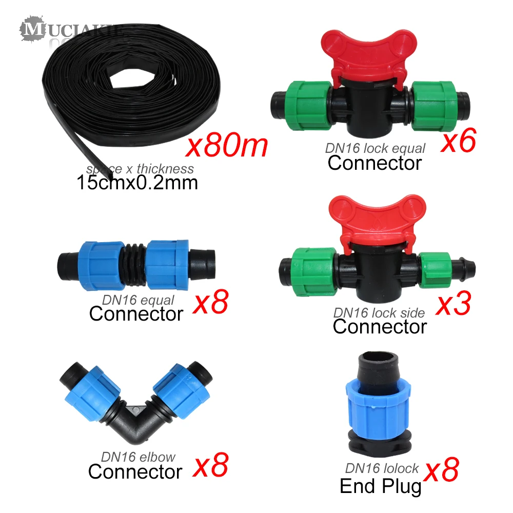MUCIAKIE 80 м сад теплица воды капельная лента оросительный комплект с падением пространства 15 см лента DN16 равный Локоть разъем концевые вилки