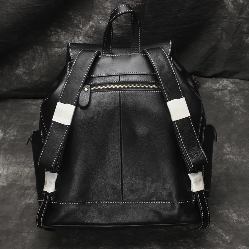 Back View of Woosir Genuine Leather Drawstring Backpack