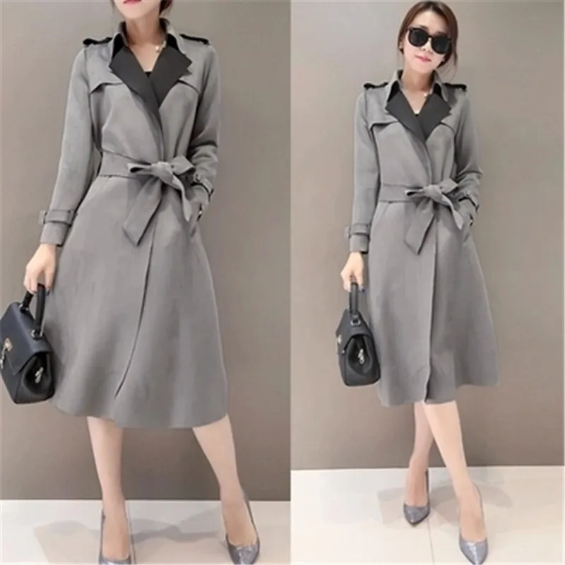 

Spring/winter Trench Coats For Women Turn Down Collar Trench Coat Slim OL Suede Trench Coat Plus Size Overcoat Women Windbreaker