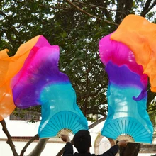 Высокая, натуральный шелк, вуаль, 1 пара, ручная работа, для женщин, качественный шелк, танец живота, веер, танец, 4 цвета, 180*90 см