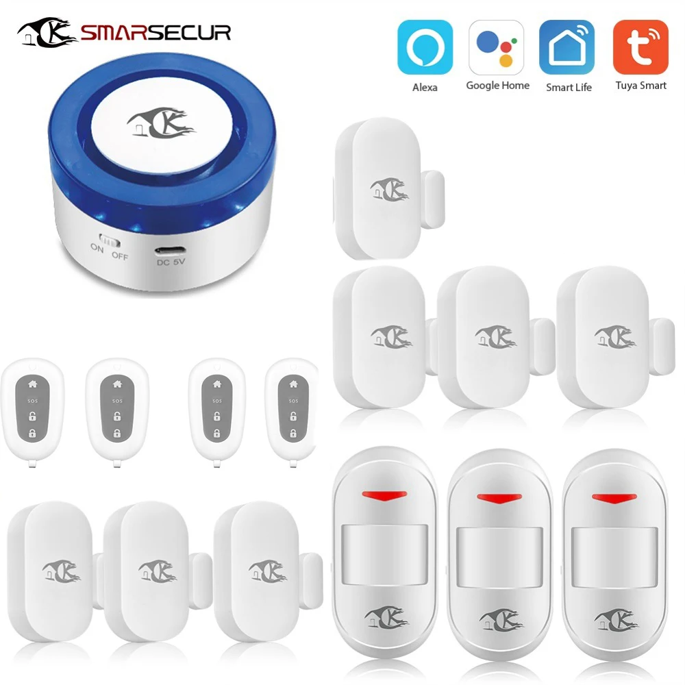 

WiFi Home security alarm siren Tuya Smart life app control compatible alexa Google Home arm