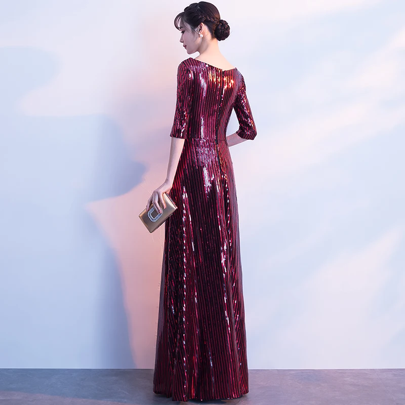 XVA важные места Формальное вечернее винно-красное платье с блестками длиной до пола женское свадебное длинное бальное платье осень