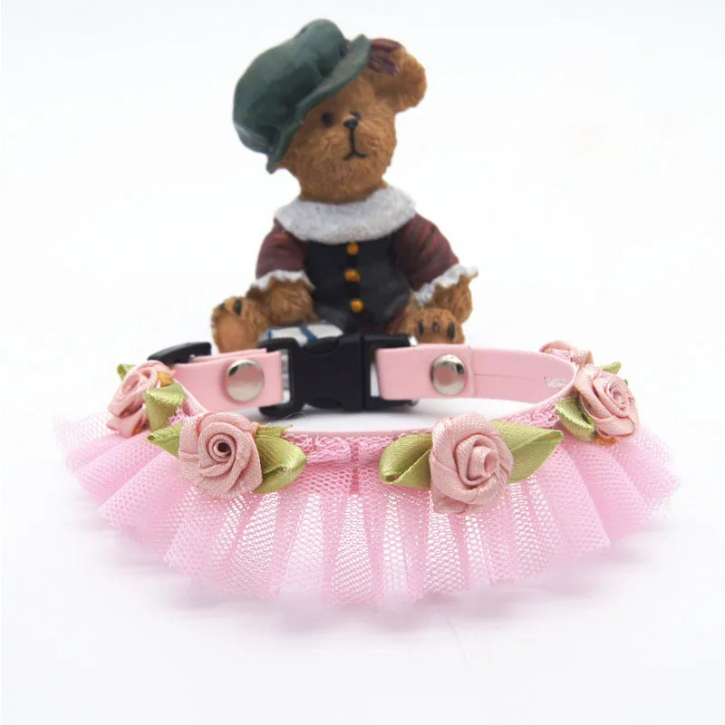 

Cute pink Small dog flower collar Handmade dog Bow tie collar dog pet cat luxury Princess collar necklace pendant jewelry