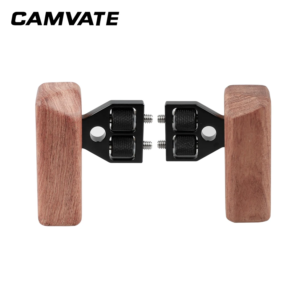 2pcs DSLR Wooden Handle Grip with connector for DV Video Camera Cage C1346