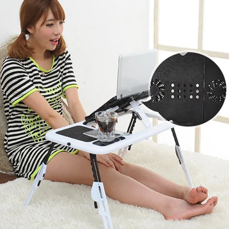 

Portable Laptop Desk Bed Sofa Stand New Lapdesk Adjustable Folding Laptop Table E-Table With Tray Cooling Fans Stand Home