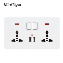 Minitiger настенная розетка 2 банды Универсальная 3 отверстия переключаемая розетка с неоновым 2.1A двойной USB зарядное устройство Порт светодиодный индикатор 146 мм* 86 м
