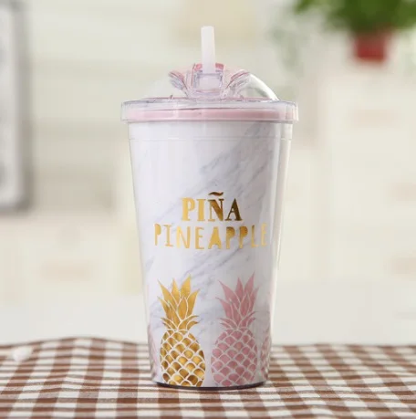 

2019 New Travel Cup Mug Double Plasti Smoothie Plastic Drink Cup Iced Coffee Juice With Straw Liquid Beaker Lid Party