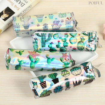 

Cute Laser Cactus pencil case Kawaii Unicorn Big waterproof pen bag box stationery pouch Storage bags gift school supplies zakka