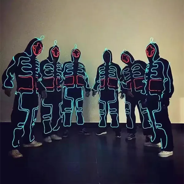 Special Offers EL costume LED Suits Luminous Costumes Illuminated Glowing Hooded Men EL Clothes Cold Strip Dance Fashion Talent Show LED Light