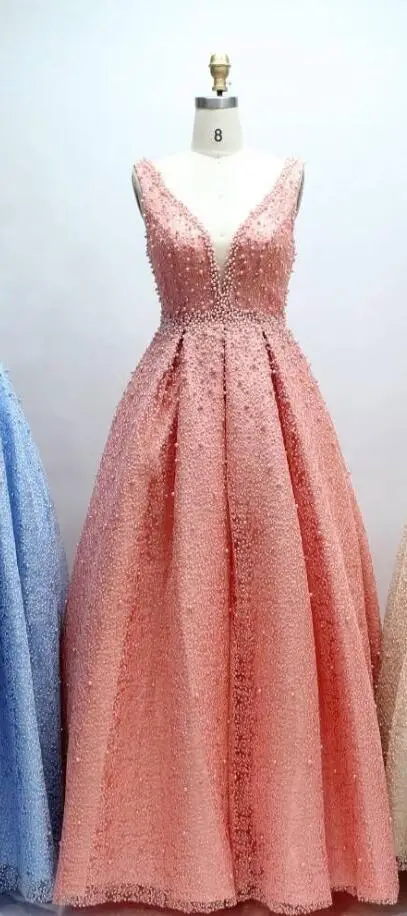 Robe De Soiree Новое поступление Роскошные небесно-голубые элегантные длинные вечерние платья трапециевидной формы атласные вечерние платья официальные реальные фотографии - Цвет: Розовый