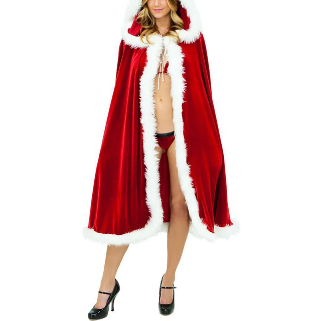 Reviews Red Velvet Cloak Christmas Santa Claus Christmas Cloak Deluxe Adult Cape Fluffy Cosplay Costume Hooded Lace Up 100cm 120cm 150cm
