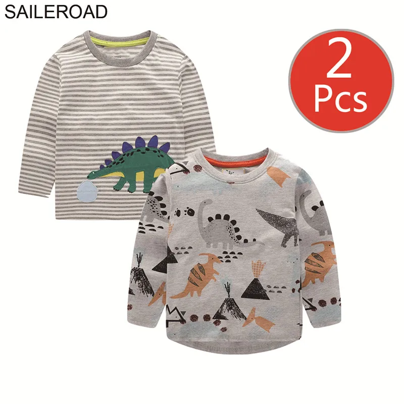 SAILEROAD 2Pcs Девушки с длинным рукавом рубашка единорога 7 лет Мальчики с длинным рукавом рубашки Хлопок Детские футболки для детской одежды - Цвет: 7039 7019 photo