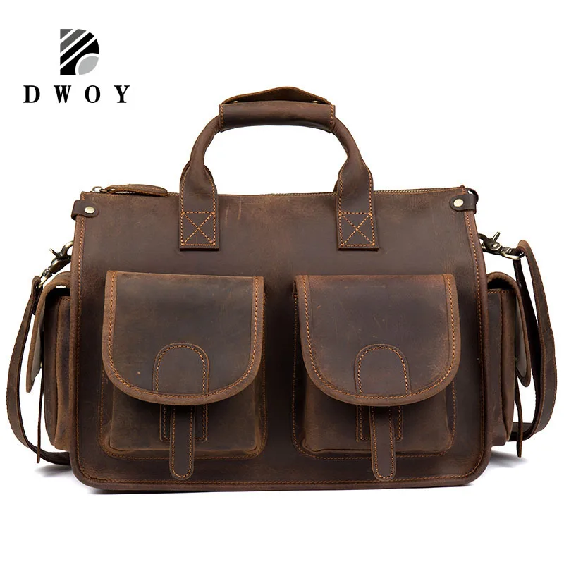Винтажный Мужской портфель из натуральной воловьей кожи деловая сумка Crazy Horse