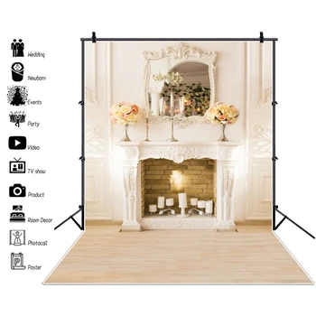 

Laeacco Photo Backgrounds White Fireplace Wall Brick Wall Candle Flower Vase Baby Photography Backdrops photocall Photo Studio