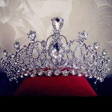 Роскошная сверкающая, Посеребренная, с кристаллами, большие стразы, свадебная корона, повязка на голову, свадебная тиара, вечерние, для шоу, пышные аксессуары для волос