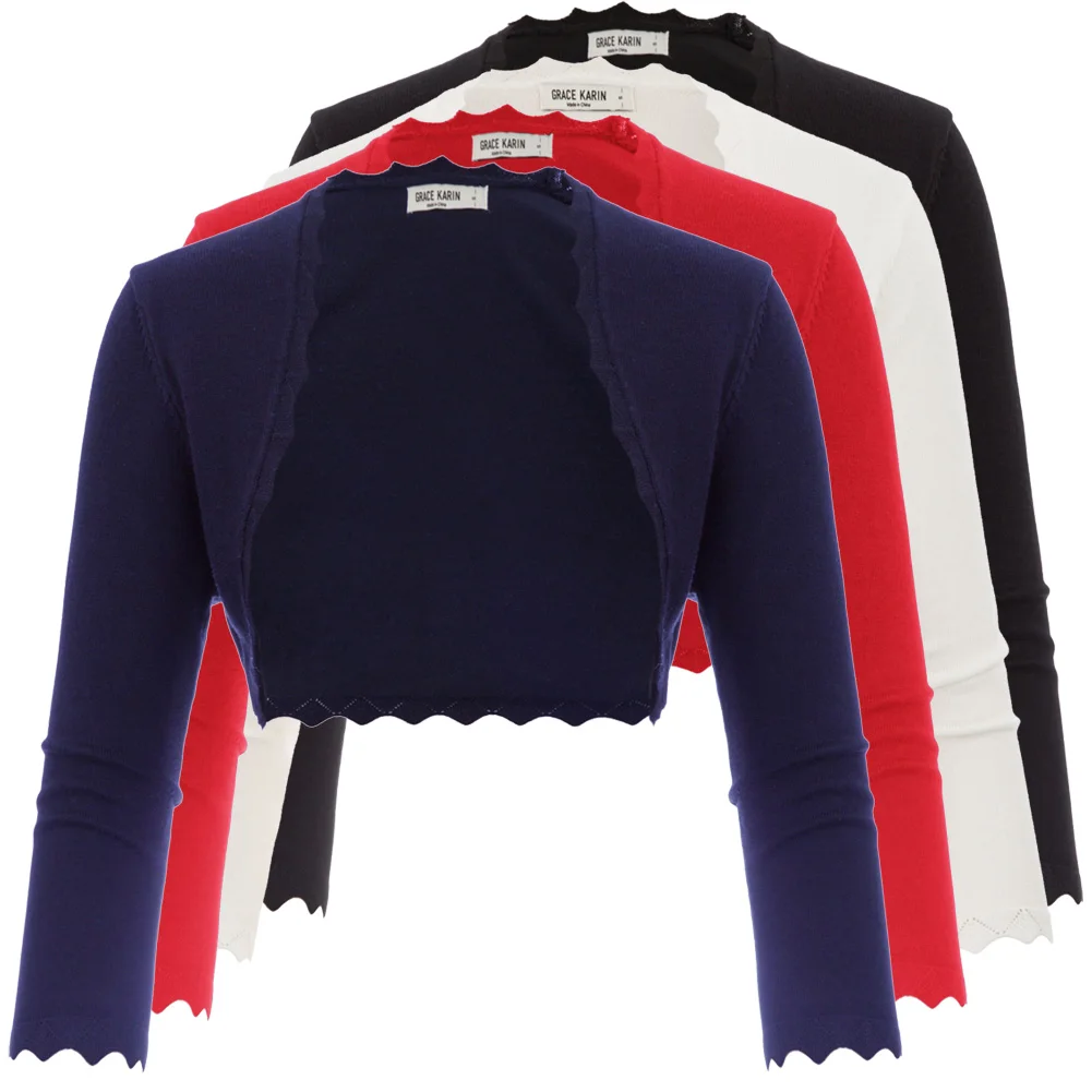 awesome  GK Women's 3/4 Sleeve Open Front coats ladies elegant tops solid color Copped Shrug Scalloped Knitt