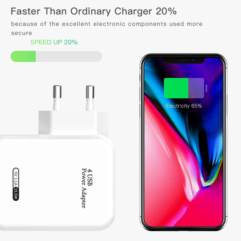 USB الشواحن الذكية 4 منافذ الاتحاد الأوروبي الولايات المتحدة التوصيل متعددة محول حائط 5 V 3.1A تهمة سريع شحن ل فون شاحن هاتف محمول يعمل بنظام تشغي...