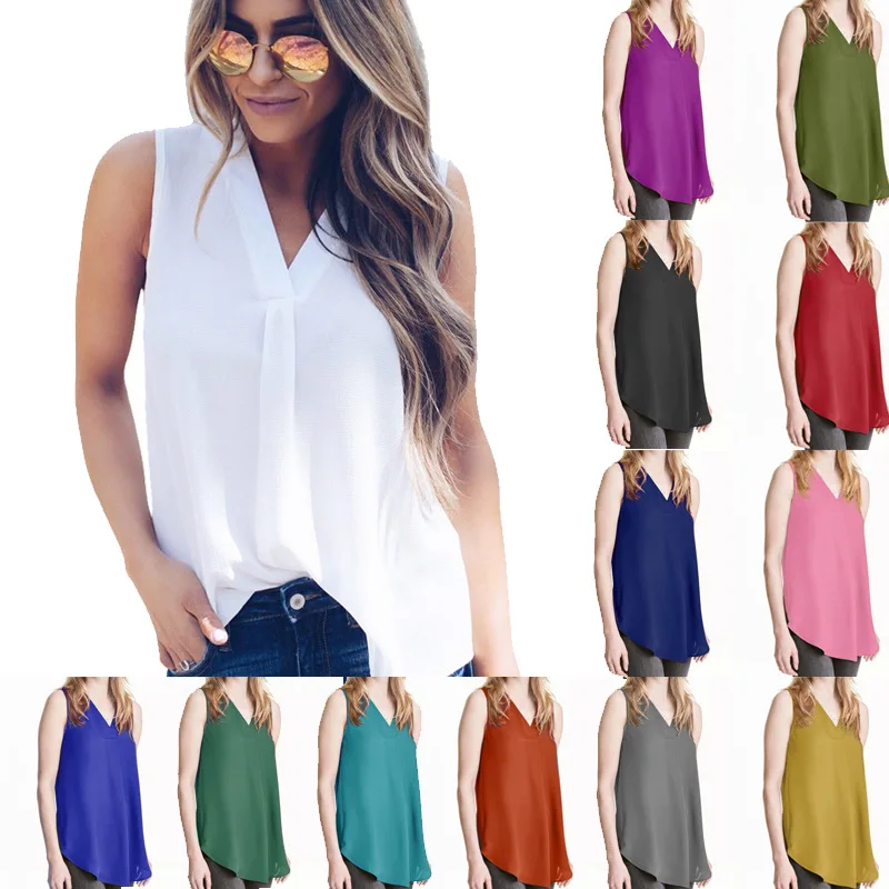 

Plus Size 5XL Summer Casual Tops Camis Sexy V-neck Chiffon Tee Top Female Women's Sleeveless Shirt Blusas Femininas Loose Vest
