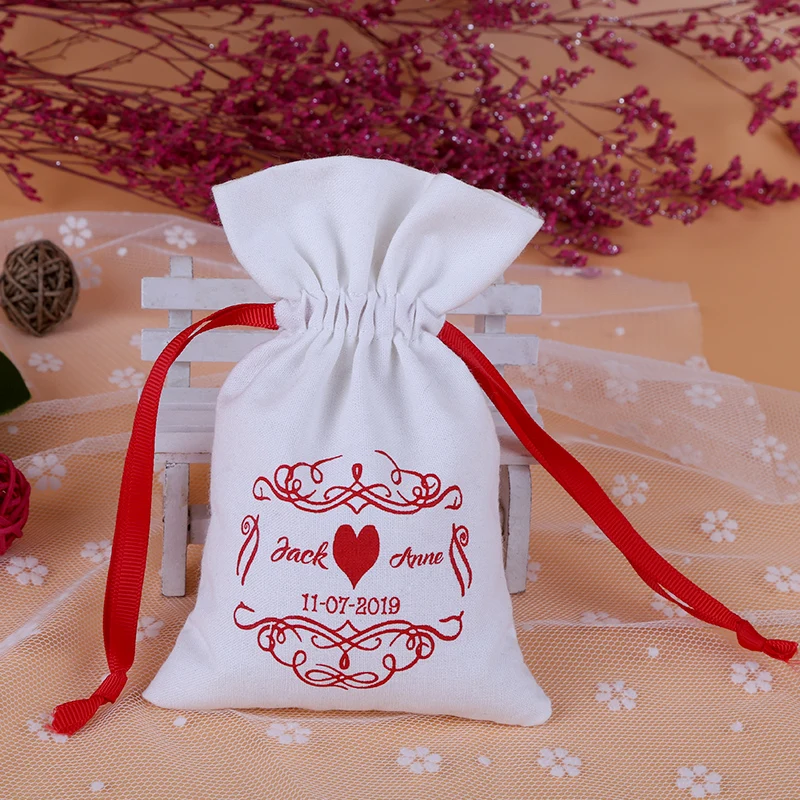 50 white custom drawstring bags personalized logo print jewelry packaging bags pouches chic wedding favor bags white flannel bags