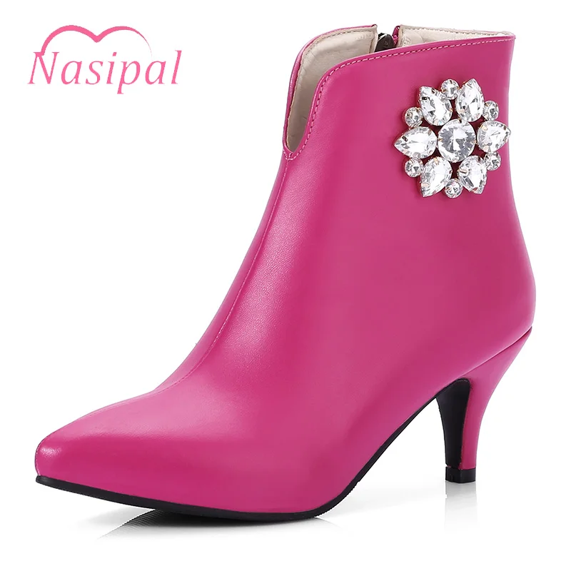 

Nasipal Ankle Boot for Women High Heels Pointed Toe Wedding Shoes Black White Women's Shoes Rhinestone Sexy Ladies Footwear M582
