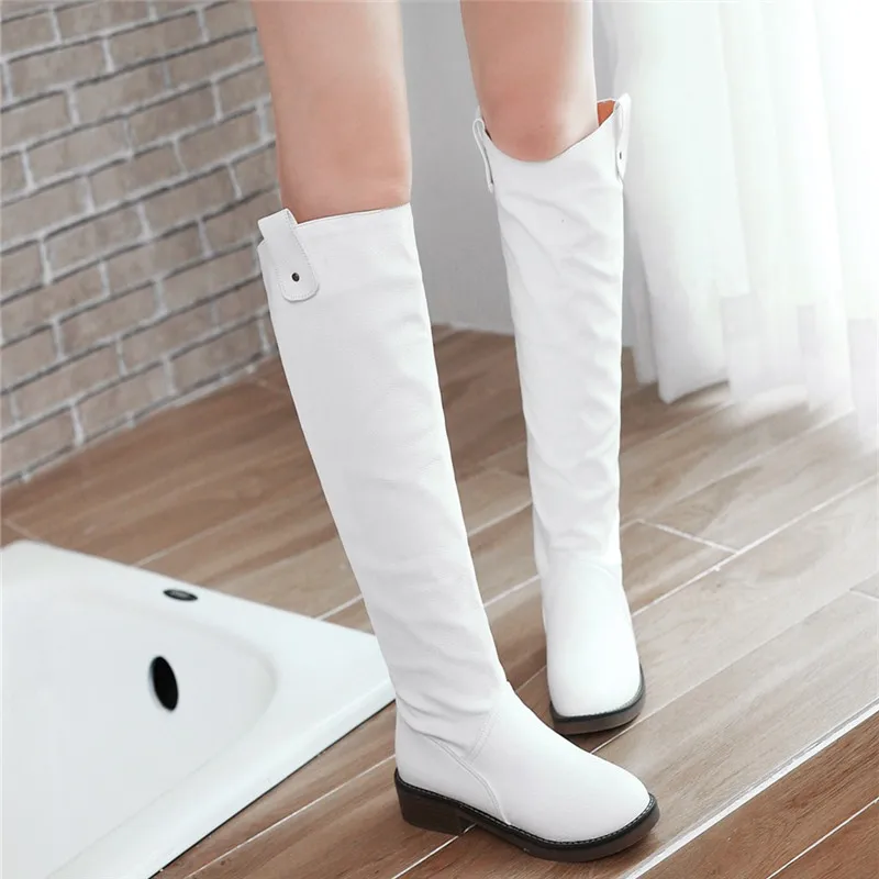 

Large size 2019 new arrive Knee high Women Boots Black White Brown flat heels half boots spring autumn shoes woman Size 34-43
