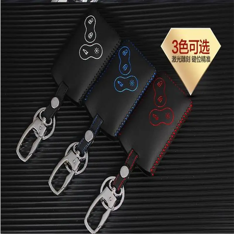 

Hand-stitched Keychain Genuine Leather Car Key Cover for Renault Koleos Megane Hand Sewing Case Bag Wallets Styling Accessories