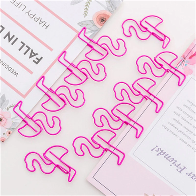 

Girls Heart Pink Mini Flamingo Metal Notes Clip Paper Clips 10/Pack Simple Office Paper Clips