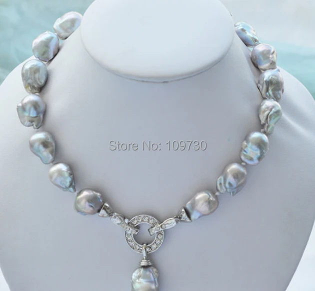 

Jewelr 003712 18mm gray baroque keshi Reborn necklace pendant