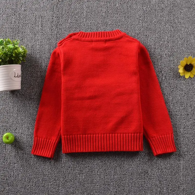 Детский однотонный свитер с бантиком весенне-осенний повседневный вязаный пуловер из хлопка красного и серого цвета с длинными рукавами с круглым вырезом верхняя одежда на возраст от 18 месяцев до 5 лет GW20