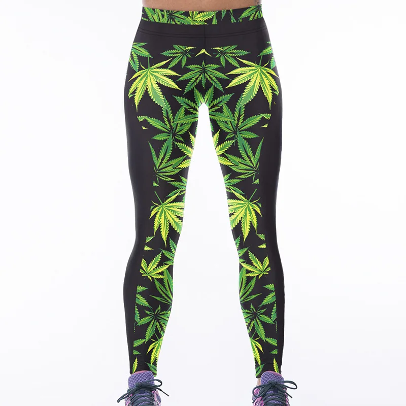 

Women Flexible Green Leaves Print Tight Pants Workout Gym Training Running Yoga Sport Fitness Exercise Leggings Dropshipping