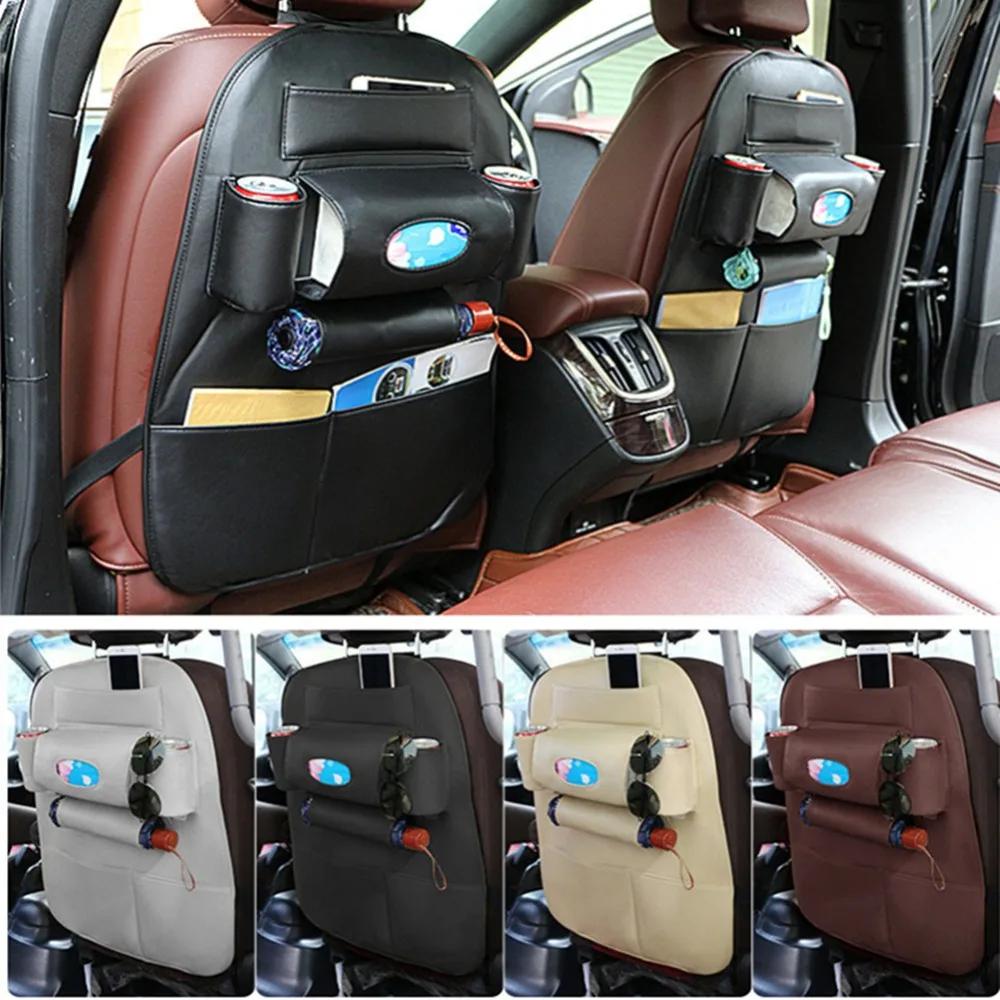

Car Styling Back Seat PU Leather Storage Bag Car Organizer Auto Drink Holder Tissue Bag Car Phone Pocket Umbrella Storage Holder