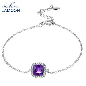 

Lamoon White Gold Plated Trendy Bracelets For Women 1.75ct 100% Natural Purple Amethyst 925 Sterling Silver Fine Jewelry LMHI007