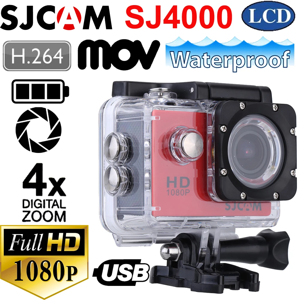 Оригинальная SJCAM SJ4000 экшн Камера 2," ЖК-дисплей Экран 1080 P HD камера для дайвинга на глубину до 30 м Водонепроницаемый мини-камера SJ 4000 Cam Спортивная экшн-камера DV